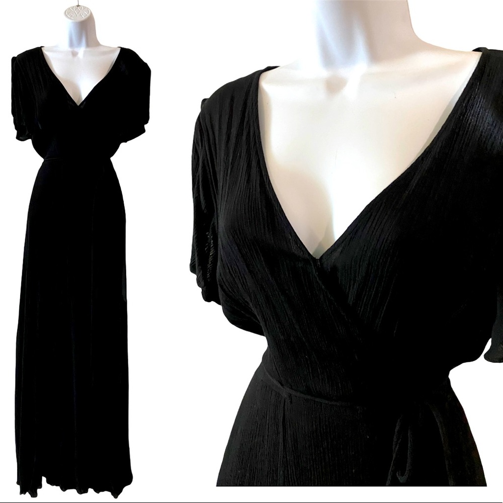 Lulu’s Black Gauze Maxi Wrap Dress Sz XL
